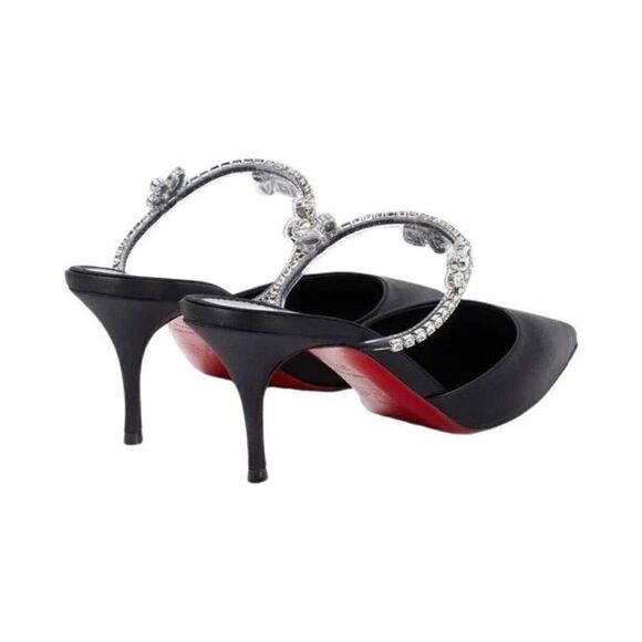 Christian Louboutin Planet Queen Crystal Embellished Satin Mule Pumps Black 39 - Picture 5 of 11